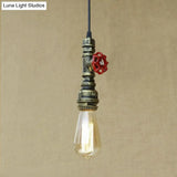 Rustic Pipe Hanging Lamp: Farmhouse Style Wrought Iron Light Fixture With Red Valve -
