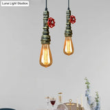 Rustic Pipe Hanging Lamp: Farmhouse Style Wrought Iron Light Fixture With Red Valve -