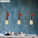 Rustic Pipe Hanging Lamp: Farmhouse Style Wrought Iron Light Fixture With Red Valve -