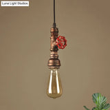 Rustic Pipe Hanging Lamp: Farmhouse Style Wrought Iron Light Fixture With Red Valve -