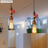 Rustic Pipe Hanging Lamp: Farmhouse Style Wrought Iron Light Fixture With Red Valve -