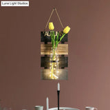 Rustic Plant Wall String Lights - Dark Green/Light Green/Yellow With Wooden Backplate