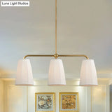 Rustic Pleated Fabric Pendant Chandelier In Gold - 3/6 Bulbs Hanging Light For Dining Table