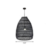 Rustic Rattan 1-Head Domed Pendant Lamp For Bedroom Ceiling Black / Large Oval