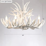 Rustic Resin Antler Chandelier - Artfully Crafted Hanging Light With Exposed Bulb Design