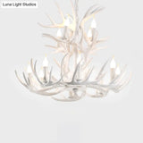 Rustic Resin Antler Chandelier - Artfully Crafted Hanging Light With Exposed Bulb Design