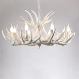 Rustic Resin Antler Chandelier - Artfully Crafted Hanging Light With Exposed Bulb Design 8 / White