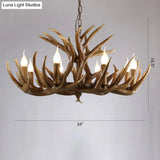 Rustic Resin Antler Chandelier - Artfully Crafted Hanging Light With Exposed Bulb Design
