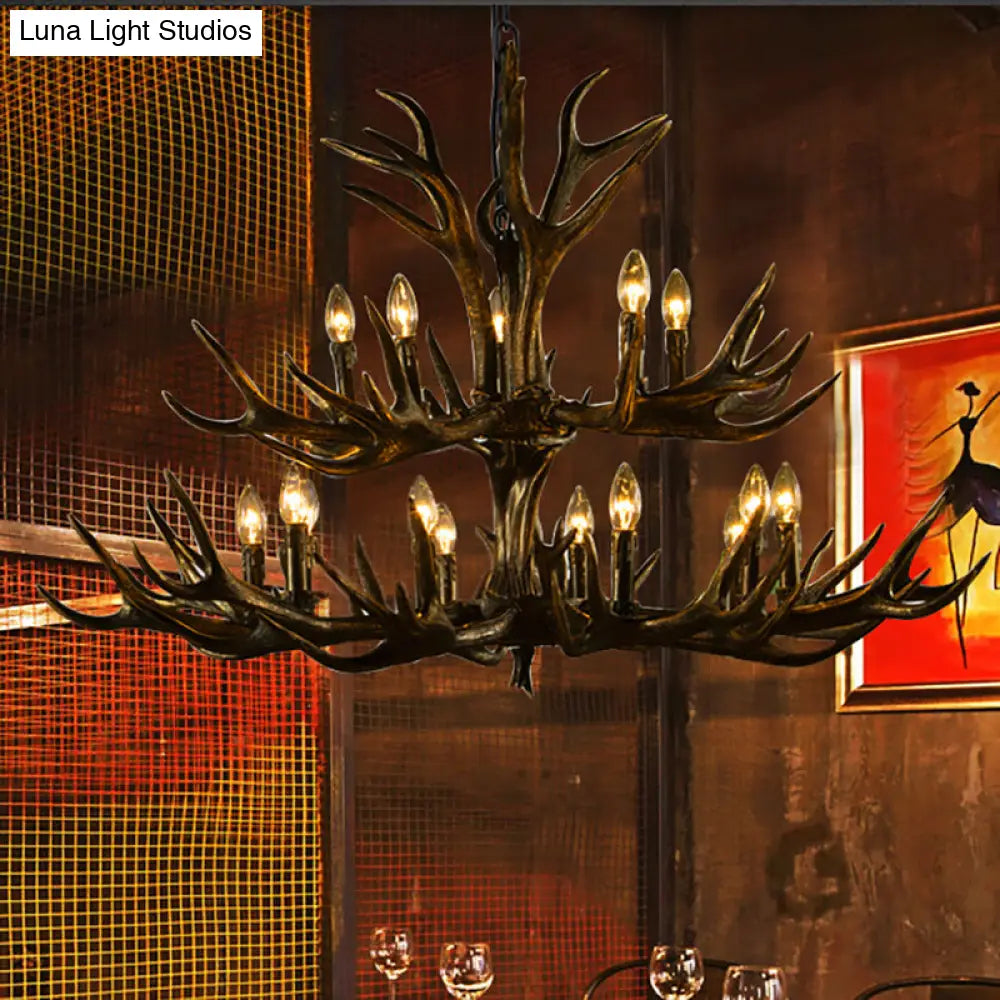 Rustic Resin Chandelier - Black Candle Pendant 6/8/10 Heads Perfect For Restaurants Hanging Ceiling