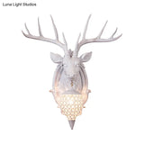 Rustic Resin Deer Wall Light With Crystal Shade - White/Beige/Yellow 1-Light Living Room Sconce Lamp