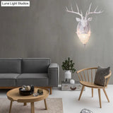 Rustic Resin Deer Wall Light With Crystal Shade - White/Beige/Yellow 1-Light Living Room Sconce Lamp