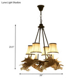 Rustic Resin Dining Room Chandelier - Tapered Design 4 Lights Beige Hanging Fixture With Fabric