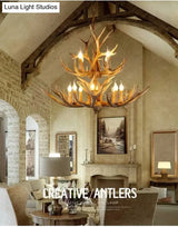 Rustic Resin Wood Finish Antler Chandelier - Living Room Ceiling Suspension Lamp