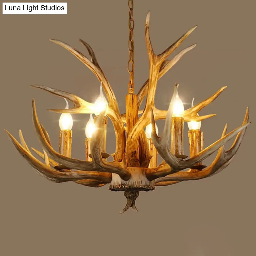 Rustic Resin Wood Finish Antler Chandelier - Living Room Ceiling Suspension Lamp