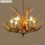 Rustic Resin Wood Finish Antler Chandelier - Living Room Ceiling Suspension Lamp