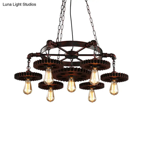 Rustic Retro Wrought Iron Chandelier - 7 Heads Pendant Lamp For Living Room