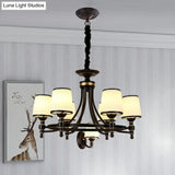 Rustic Ribbed Glass Dining Room Chandelier With Black Tapered Shade