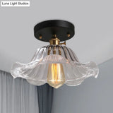 Rustic Ribbed Glass Scalloped Semi Flush Light Red/Blue/Clear 8’/10’/12’ Wide