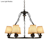 Rustic Ring Pendant Chandelier - 6-Light Fabric Ceiling Light In Black For Living Room