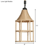 Rustic Rope Pendant Light For Dining Room - Booth Shaped Design Brown Finish Suspended Lighting