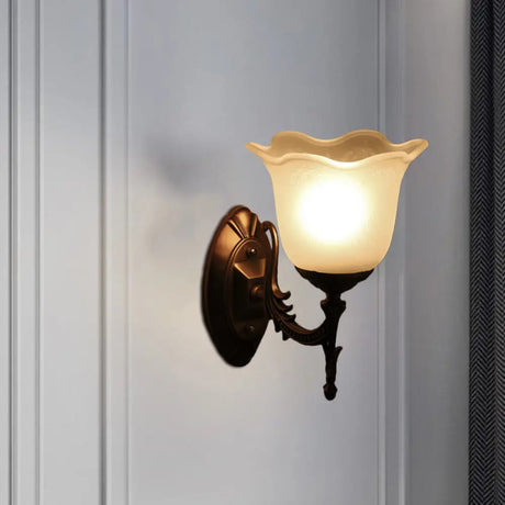 Rustic Scalloped Brass Bell Wall Light With Frosted Glass - Perfect For Living Rooms 1 /