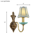 Rustic Scalloped Corridor Wall Sconce - Fabric 1/2-Light Brass Lighting Curved Arm Design