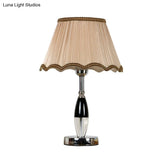 Rustic Scalloped Crystal Nightstand Lamp: Beige Light For Living Room