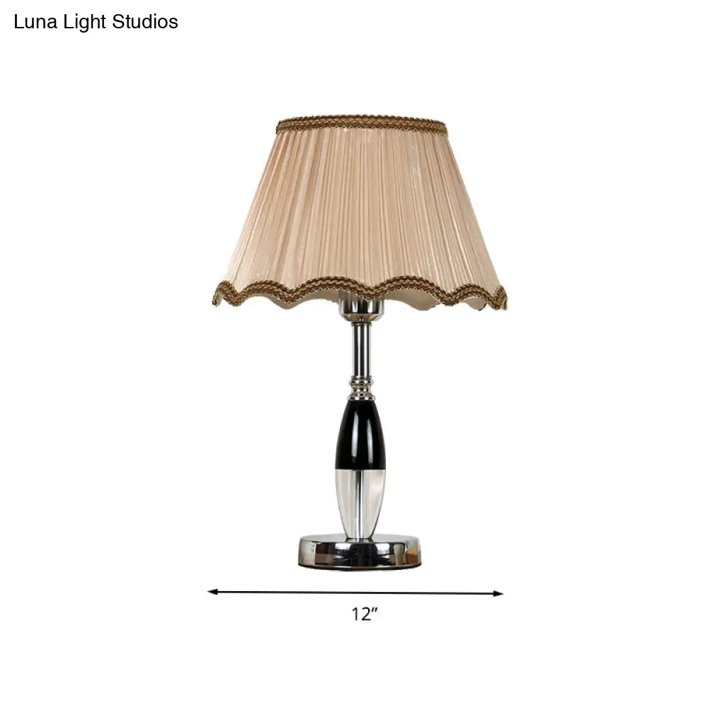 Rustic Scalloped Crystal Nightstand Lamp: Beige Light For Living Room