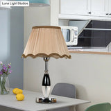 Rustic Scalloped Crystal Nightstand Lamp: Beige Light For Living Room