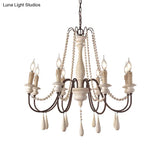 Rustic Scrolled Arm Pendant Light: Distressed Wood Chandelier For Living Room