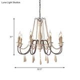 Rustic Scrolled Arm Pendant Light: Distressed Wood Chandelier For Living Room