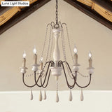 Rustic Scrolled Arm Pendant Light: Distressed Wood Chandelier For Living Room