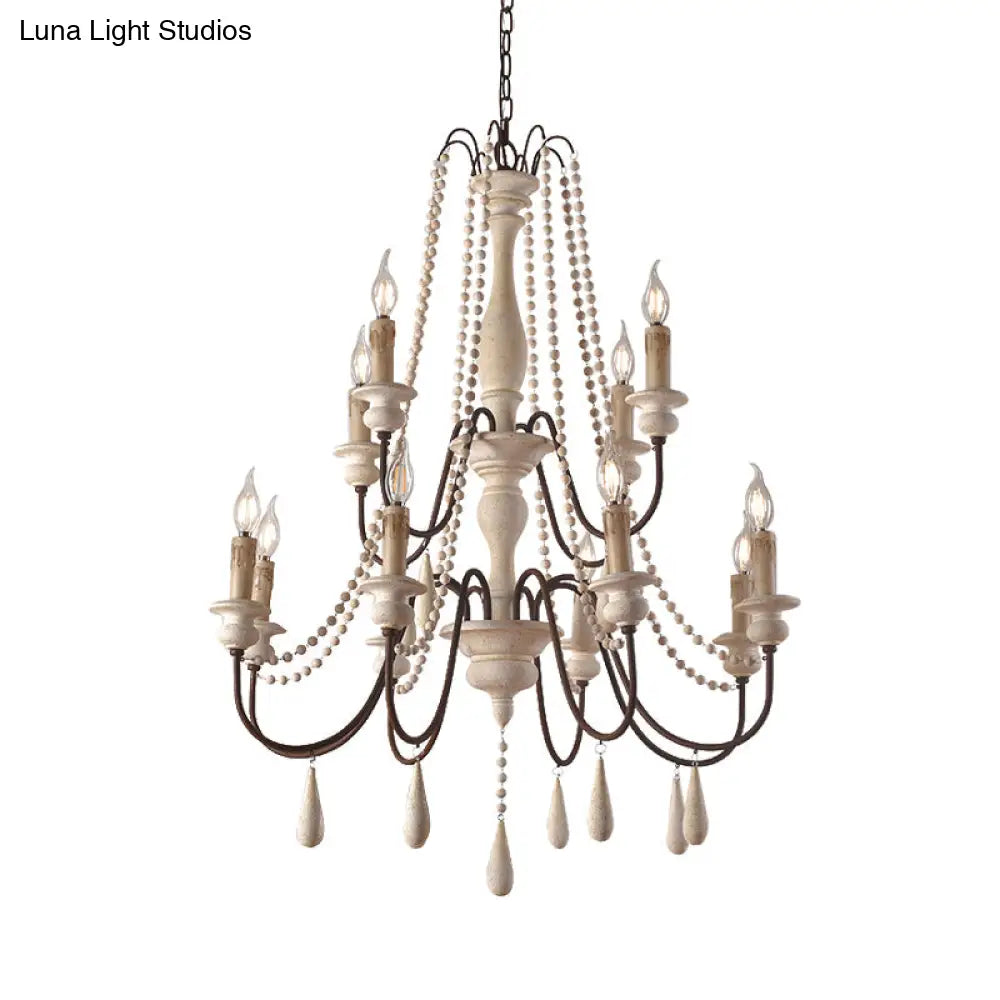 Rustic Scrolled Arm Pendant Light: Distressed Wood Chandelier For Living Room