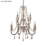 Rustic Scrolled Arm Pendant Light: Distressed Wood Chandelier For Living Room