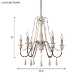 Rustic Scrolled Arm Pendant Light: Distressed Wood Chandelier For Living Room