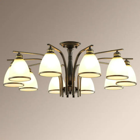 Rustic Semi Flush Glass Chandelier For Living Room 10 / Black