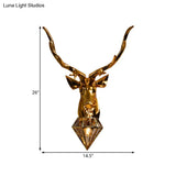 Rustic Silver/Gold Diamond Indoor Sconce Light With Deer Backplate - 1 Resin Wall Lamp Fixture