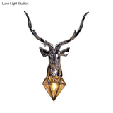 Rustic Silver/Gold Diamond Indoor Sconce Light With Deer Backplate - 1 Resin Wall Lamp Fixture