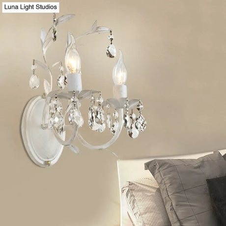 Rustic Silver Wall Sconce With Crystal Drop - 1/2 Lights Candelabra Fixture