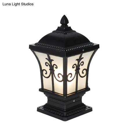 Rustic Square Pillar Lamp - 1-Light Frost Glass Post Lighting Fixture For Courtyard