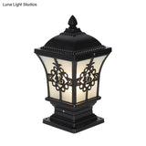 Rustic Square Pillar Lamp - 1-Light Frost Glass Post Lighting Fixture For Courtyard