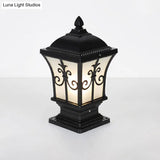 Rustic Square Pillar Lamp - 1-Light Frost Glass Post Lighting Fixture For Courtyard