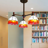 Rustic Stained Glass 3-Light Semi Flush Mount Ceiling Fixture For Dining Room - Red/Blue/Yellow Red
