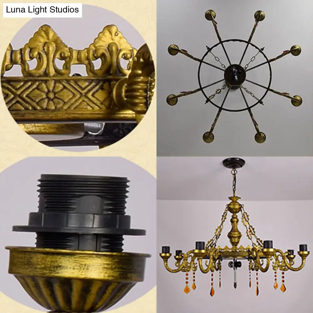 Rustic Stained Glass Cone Chandelier - Colorful Circle Pattern 11 Lights