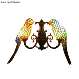 Rustic Stained Glass Parrot Wall Sconce For Living Room Lighting