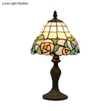 Rustic Stained Glass Rose Table Lamp - White & Pink Bedside Accent