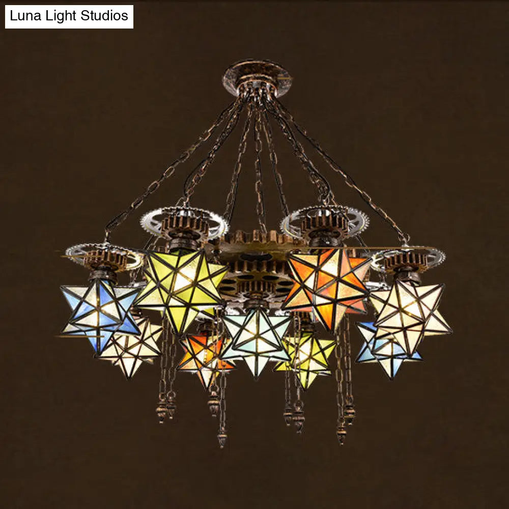 Rustic Stained Glass Star Chandelier With 6/9 Lights - Perfect For Restaurants