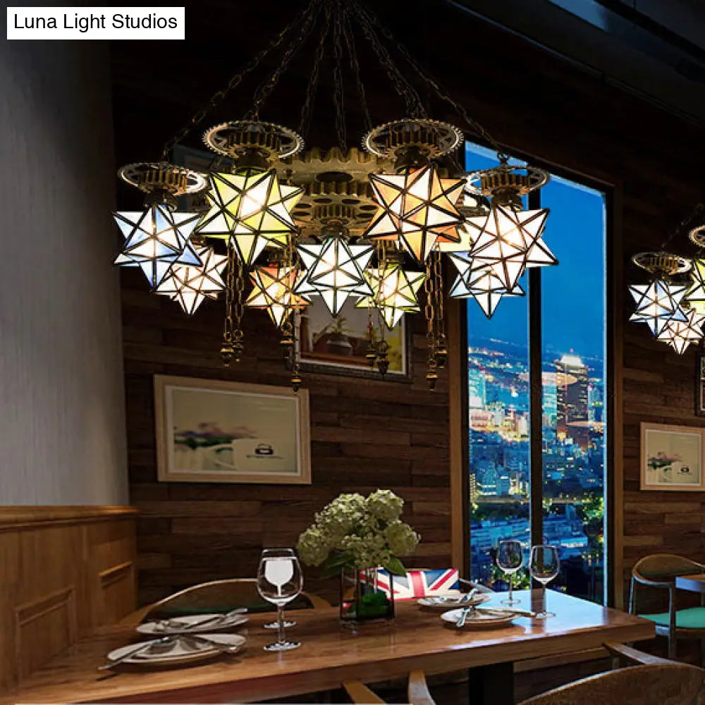 Rustic Stained Glass Star Chandelier With 6/9 Lights - Perfect For Restaurants