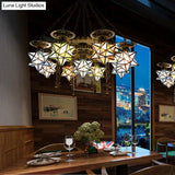 Rustic Stained Glass Star Chandelier With 6/9 Lights - Perfect For Restaurants