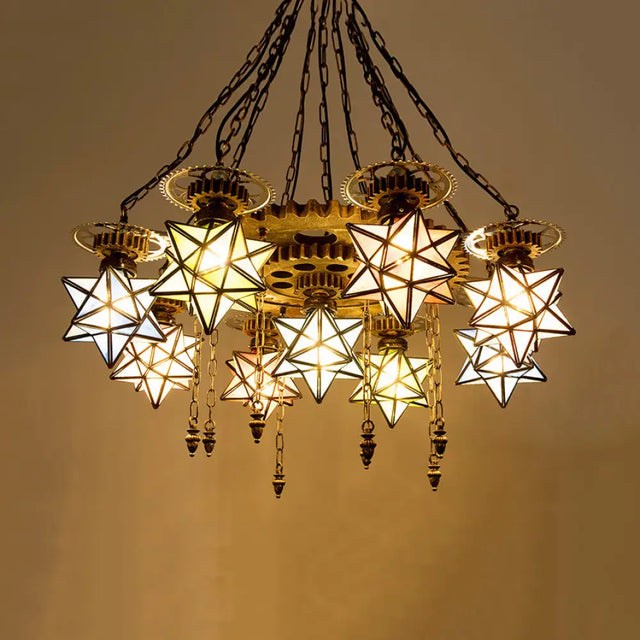 Rustic Stained Glass Star Chandelier With 6/9 Lights - Perfect For Restaurants 9 / Rust